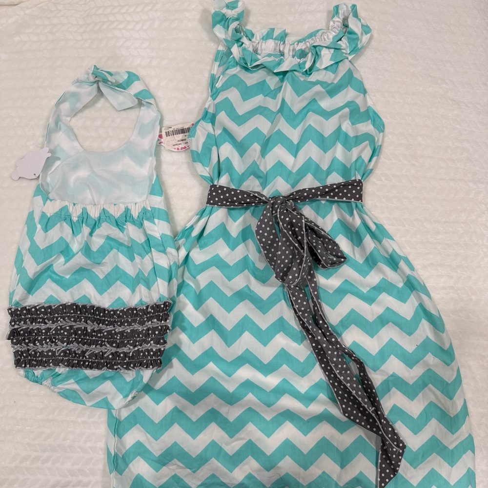NWT Mother Daughter Chevron Patterned Dress and Baby Girl Outfit Set